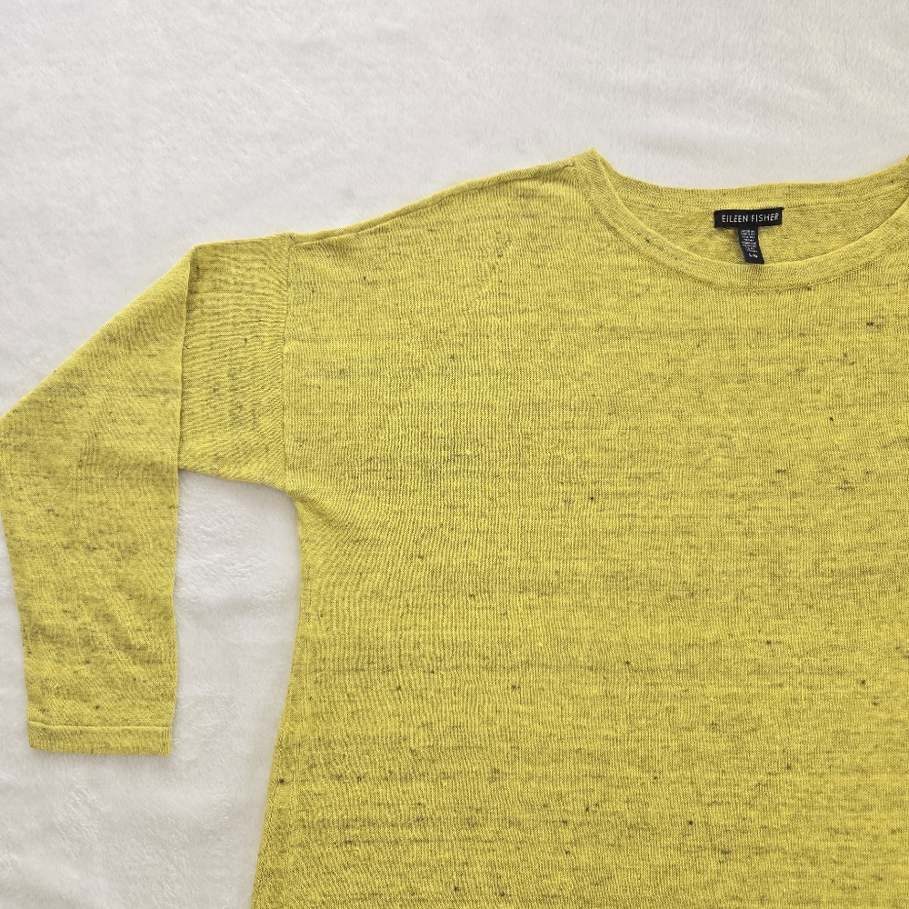Eileen Fisher Linen Blend Oversized Sweater Yellow Green L - Picture 4 of 11